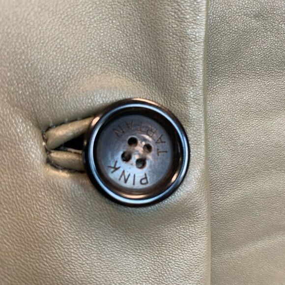 Pink Tartan olive green leather jacket Sz L - Picture 5 of 11